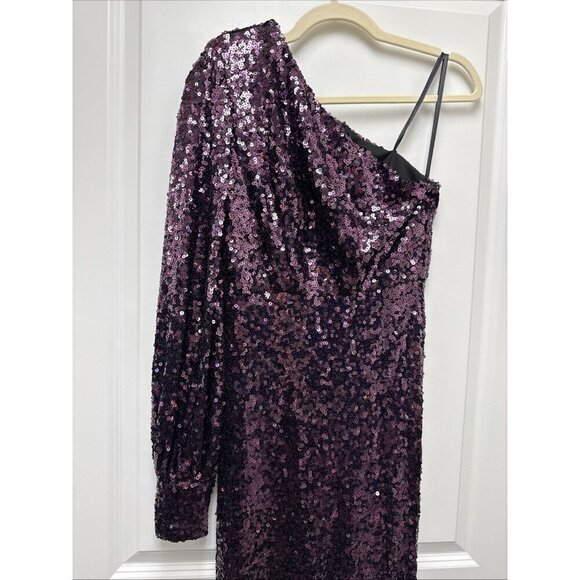 MAC DUGGAL Size 0 Purple Sequined One Shoulder Trumpet Formal Prom Gown Dress - Picture 6 of 11